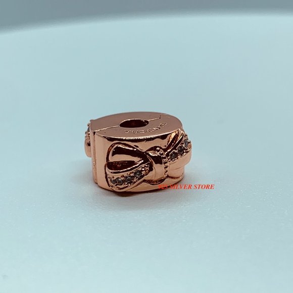 PANDORA Rose Gold Sparkling Bowtie Clip charm 7873 - Picture 13 of 13